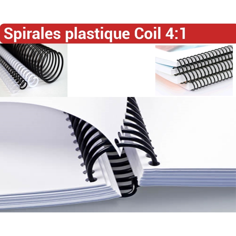 Fournitures de reliure spirale coil plastique ou métal en pas 4:1