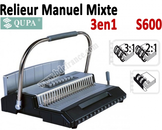 Relieur Manuel Plastique / Metal - Relier jusqu'a 450 Feuilles S600 QUPA  Machine à relier par anneaux