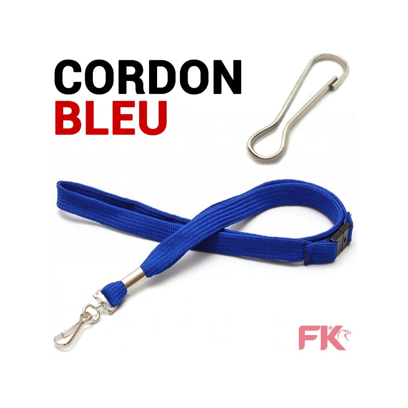 Porte badge tour de cou professionnel - Cordon bleu avec mousqueton