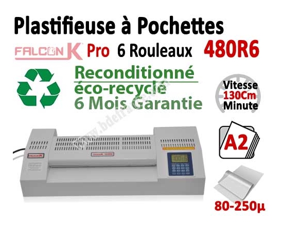 Plastifieuse à Pochettes A2 Pro - 6 Rouleaux reconditionné 480R6OCCA FALCONK Machine à Plastifier