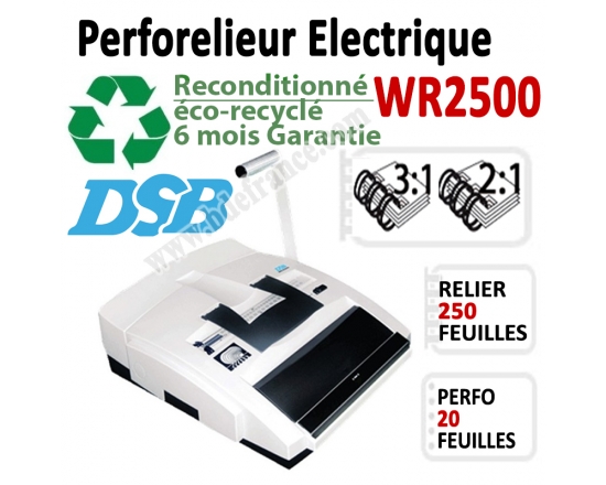 Perforelieur électrique 20 feuilles A4 - Métalliques 3:1 & 2:1 reconditionné WR2500OCCAS DSB Machine à relier par anneaux