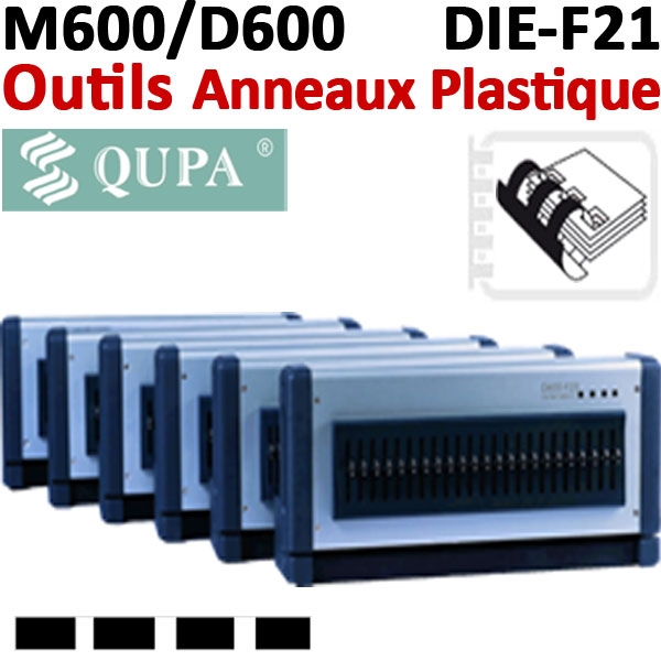 Bloc-outil Anneaux plastique  pour M600/D600#Pas 14,28mm  21 trous rectangles relier de 2 à 450 feuilles # REF DIE-F21  