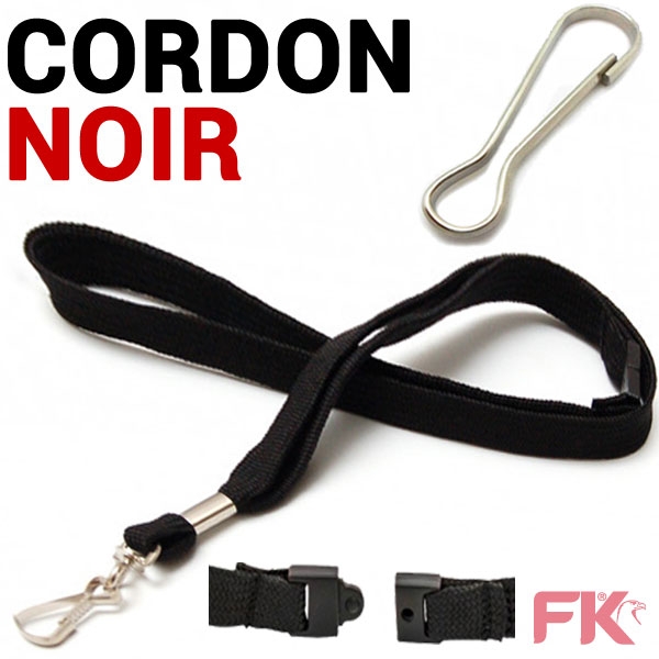  Cordon tour de Cou Noir  Longueur : 43 cm # +  Attache Mousqueton System anti-étranglement #Ref : CORDN - Par 100 pièces